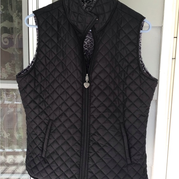 Womens Activology REVERSIBLE Small Quilt Puffer Vest Zip Black/gray Animal Print - Picture 14 of 16